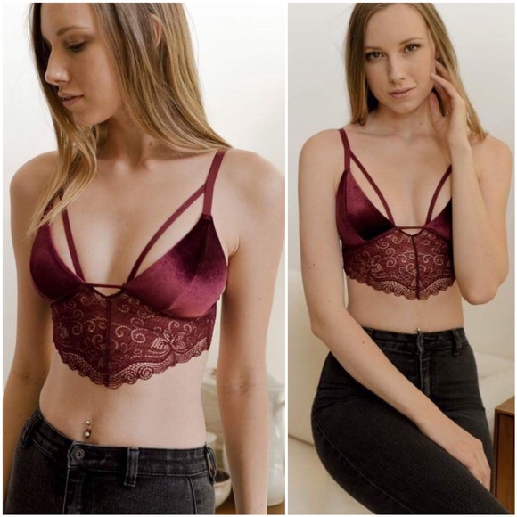 🆕LAST ONE Wine Velvet Longline Lace Bralette - Picture 2 of 7